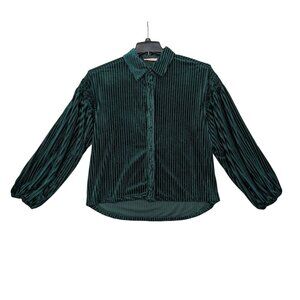 Ces Femme Button Up Shirt Women Size S Velvet Striped Sheer Office Gothic Witchy